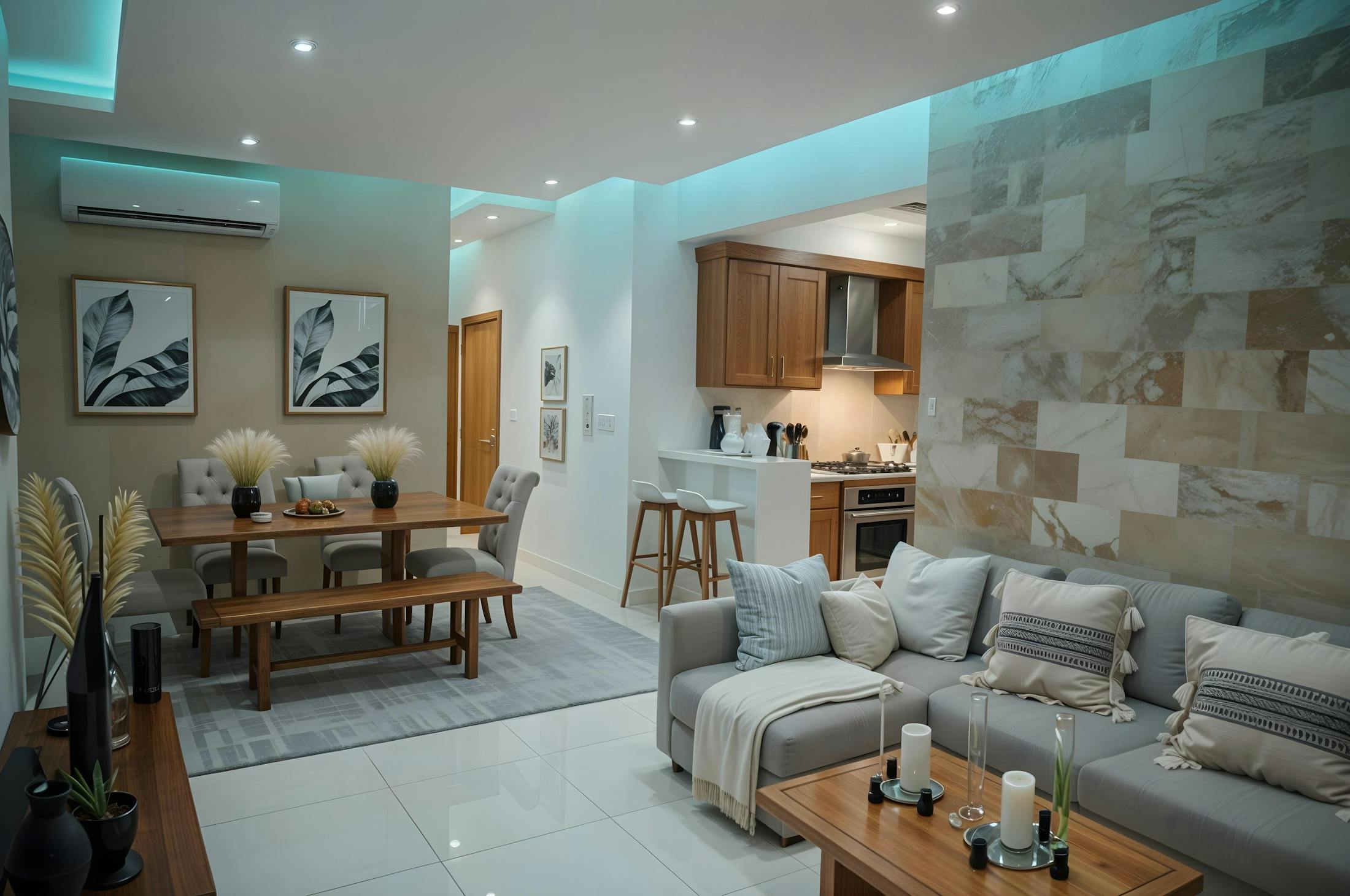 Open-plan interior suitable for air conditioning